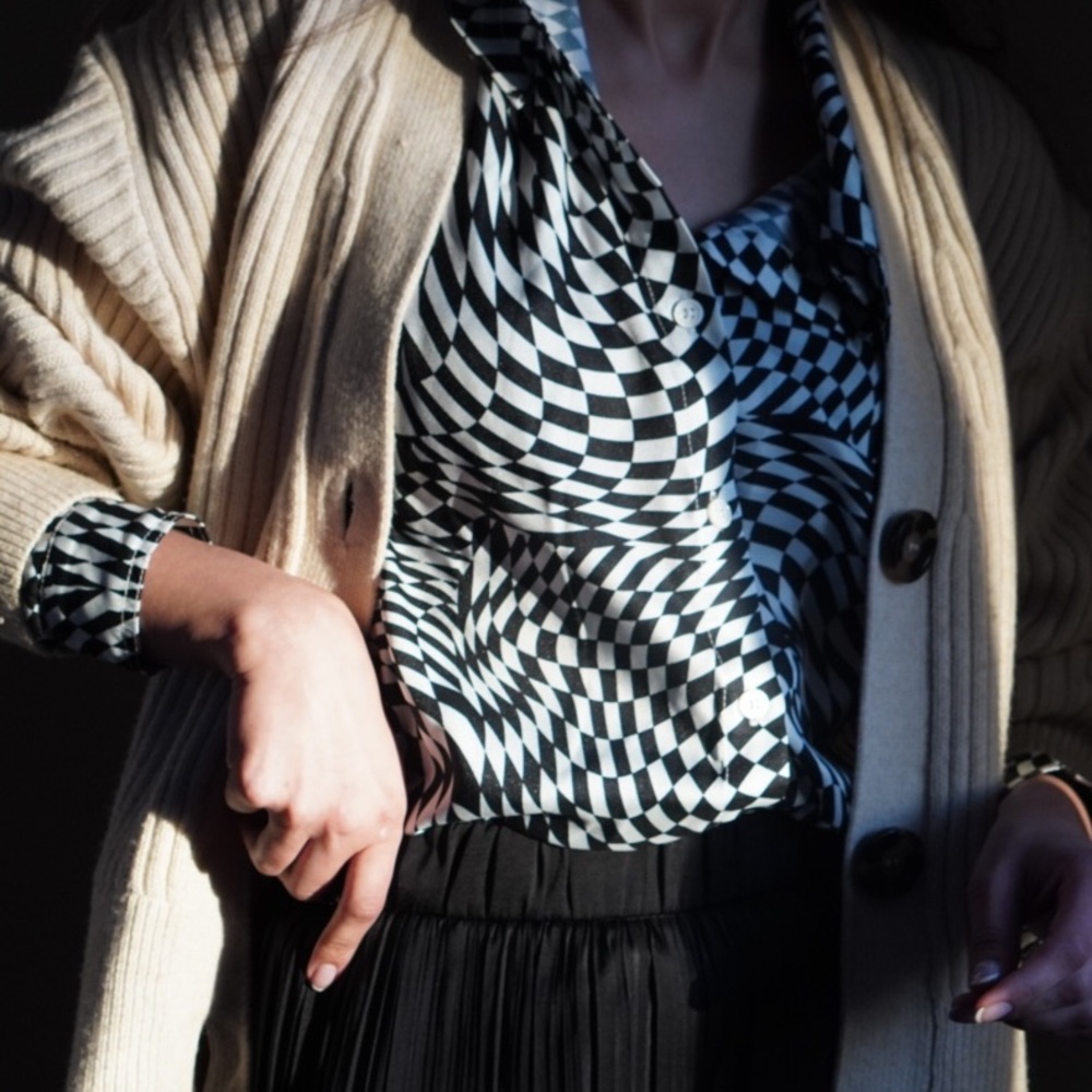 Checkered button down blouse shirt